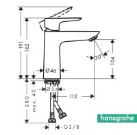 MEDIDAS MONOMANDO LAVABO 110 TALIS E HANSGROHE